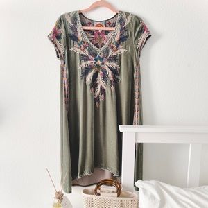 Olive Green Boho Pattern Dress